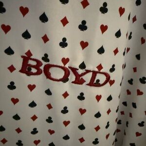 White Polo Shirt with Card Suit Design